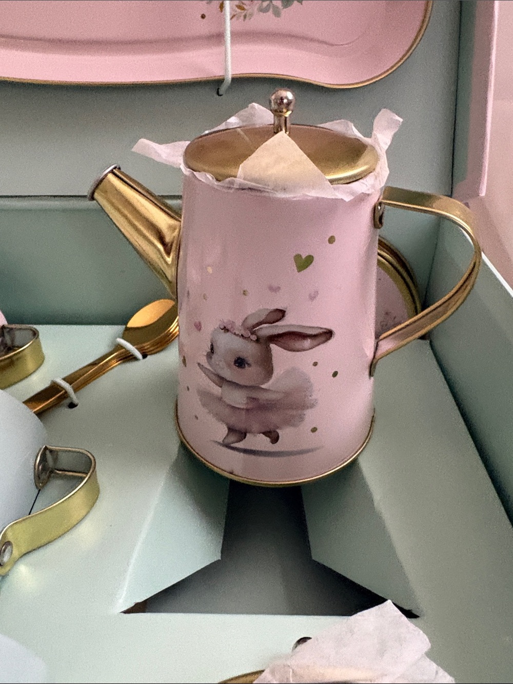 Girl's Play Tea Party Ballet Bunny in Tutu Tin Tea Set w Case New - Picture 13 of 16